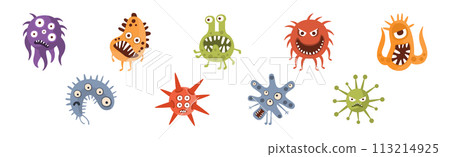 Aggressive Fantastic Alien Microorganism with Tentacles Vector Set Aggressive Fantastic Alien Microorganism with Tentacles Vector Set 113214925