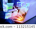 businessman working on laptop with dashboard data  113215145
