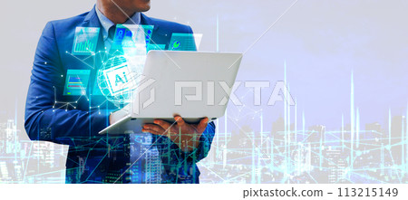 double exposure of businessman using a laptop double exposure of businessman using a laptop 113215149