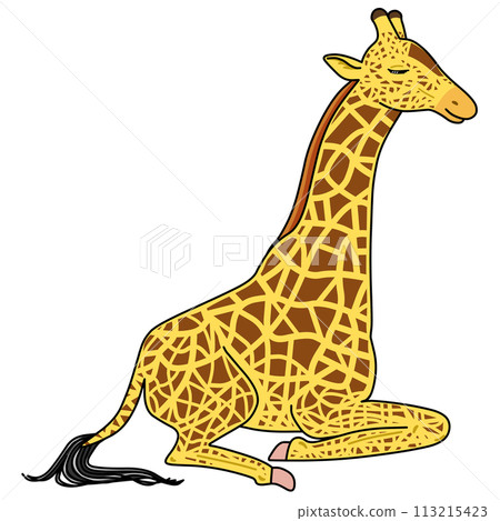 Sitting giraffe looking sideways Sitting giraffe looking sideways 113215423