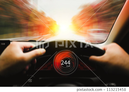 Driver is driving car at high speed with high speed view Driver is driving car at high speed with high speed view 113215458