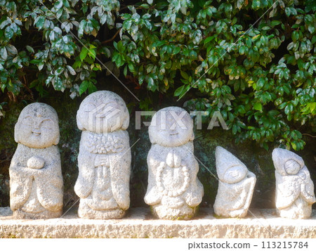 Cute Jizo statues lined up 113215784