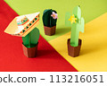 Cinco de Mayo concept - paper craft cactus in sombrero on solid color background 113216051