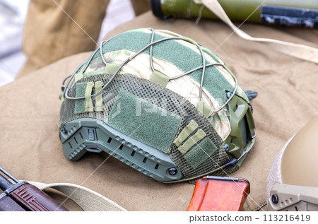 Army protective kevlar helmet to protect the head 113216419