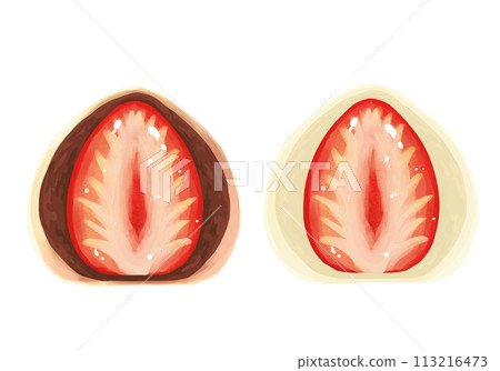 Cross section of strawberry daifuku, black bean paste and white bean paste set Cross section of strawberry daifuku, black bean paste and white bean paste set 113216473