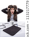 Stressed business woman screaming and pulling hair 113217779
