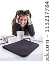 Stressed business woman pulling her hair 113217784