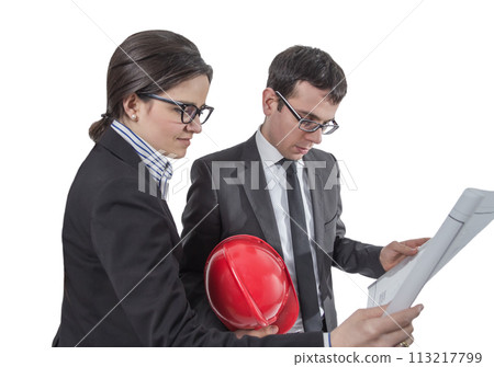 Couple of architects revising house project 113217799