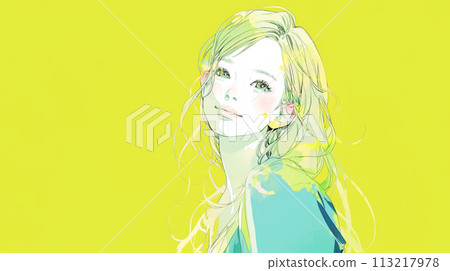 一個女人看著相機的插圖 113217978