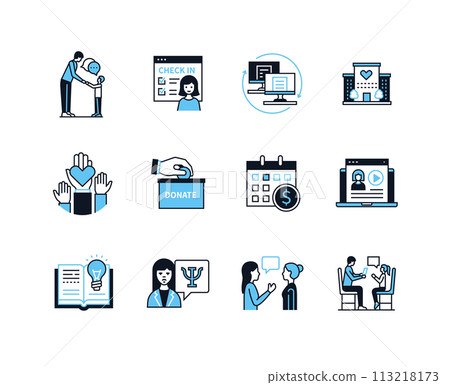 Orphanage and support - line design style icons set 113218173