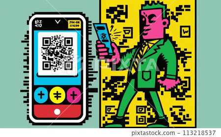 Human QR Code (a person as flat as a QR code): AI/digital-thinking human Human QR Code (a person as flat as a QR code): AI/digital-thinking human 113218537