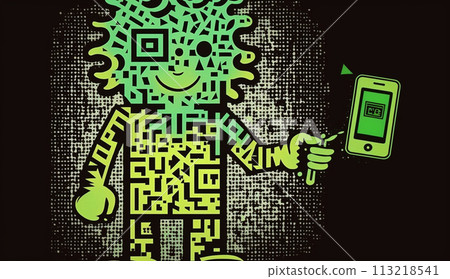 Human QR Code (a person as flat as a QR code): AI/digital-thinking human 113218541