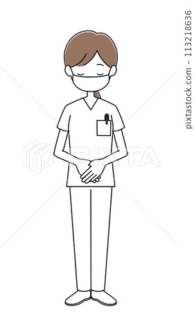 A female nurse wearing a mask and bowing A female nurse wearing a mask and bowing 113218636
