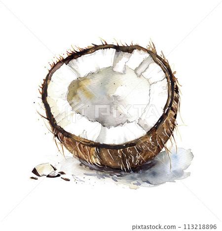 Coconut, Hand drawn watercolor illustration on a white background 113218896