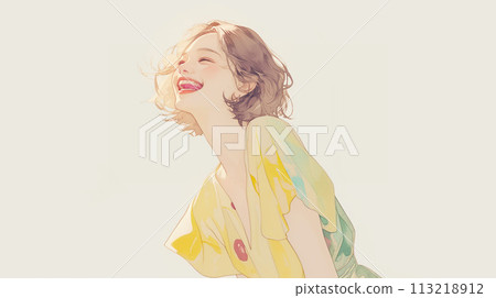 開朗的女人，笑容燦爛 113218912