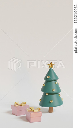 New year greeting card with tree and gifts, 3d render New year greeting card with tree and gifts, 3d render 113219081