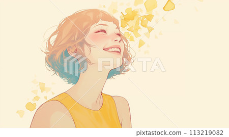 Woman looking up and laughing 113219082