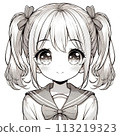 Cute high school girl monotone illustration with twin tails 113219323