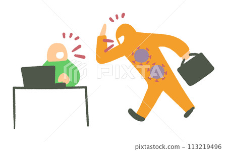 Illustration material of a person who has an infectious disease but is living a social life due to the incubation period 113219496