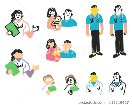 醫護人員與病患插畫素材集 113219497