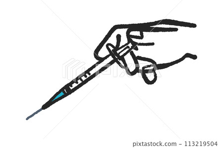 拿著注射器的手的插圖素材 拿著注射器的手的插圖素材 113219504