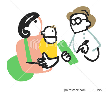 醫生或護士訪問抱著嬰兒的母親的插圖素材 醫生或護士訪問抱著嬰兒的母親的插圖素材 113219519