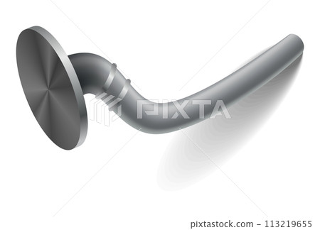 Hammered nail on surface. Iron, steel or silver pin head. Bent metal spike or hobnail with cap in cartoon style. Vector grey hardware for home construction, isolated on white background Hammered nail on surface. Iron, steel or silver pin head. Bent metal spike or hobnail with cap in cartoon style. Vector grey hardware for home construction, isolated on white background 113219655