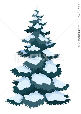Fir tree with snow. Winter snow-covered spruce. Green fluffy pine isolated on white background Fir tree with snow. Winter snow-covered spruce. Green fluffy pine isolated on white background 113219657