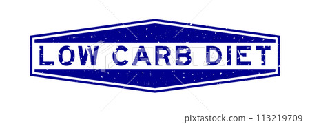 Grunge blue low carb diet word hexagon rubber seal stamp on white background 113219709