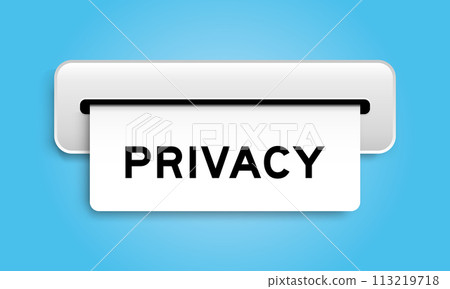 White coupon banner with word privacy from machine on blue color background White coupon banner with word privacy from machine on blue color background 113219718
