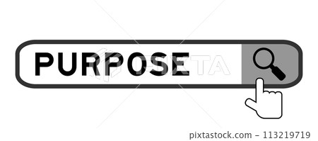 Search banner in word purpose with hand over magnifier icon on white background 113219719