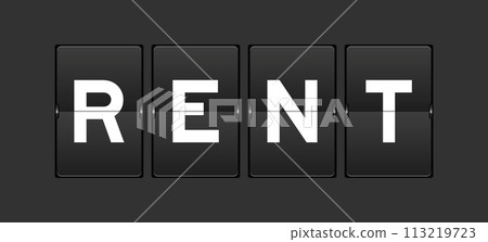 Black color analog flip board with word rent on gray background Black color analog flip board with word rent on gray background 113219723