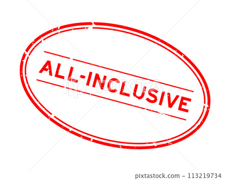 Grunge red all-inclusive word oval rubber seal stamp on white background 113219734