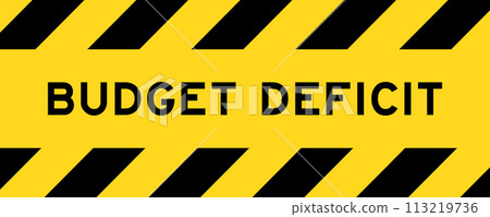 Yellow and black color with line striped label banner with word budget deficit 113219736