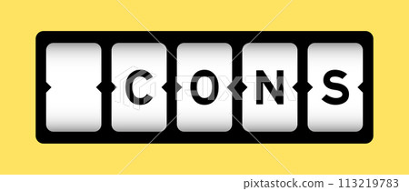 Black color in word cons on slot banner with yellow color background 113219783