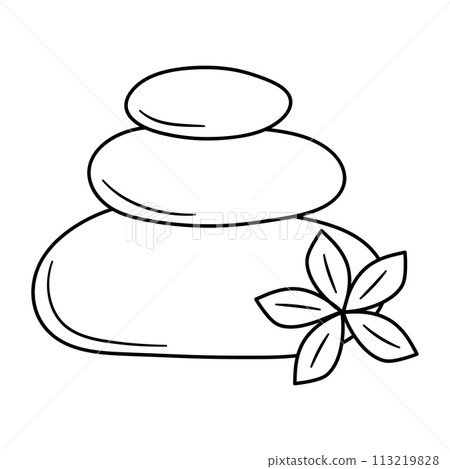 Spa zen stones with flower. Stone therapy. Hot stones. Stone massage.  113219828