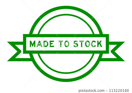 Vintage green color round label banner with word made to stockon white background 113220180