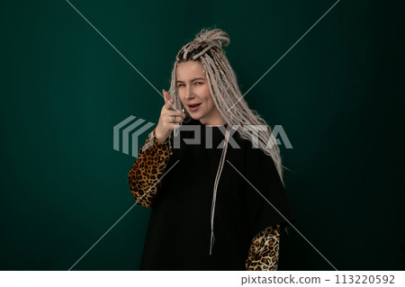 Woman With Grey Hair and Leopard Print Sleeve Woman With Grey Hair and Leopard Print Sleeve 113220592