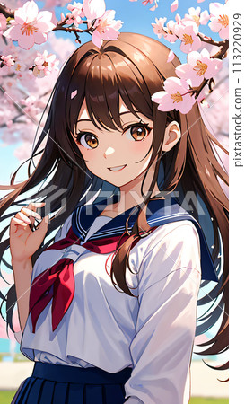 櫻花暴風雪中的高中女生 - 入學/畢業照 113220929