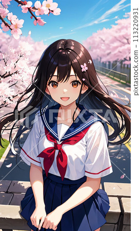 櫻花暴風雪中的高中女生 - 入學/畢業照 113220931