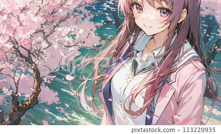 櫻花暴風雪中的高中女生 - 入學/畢業照 櫻花暴風雪中的高中女生 - 入學/畢業照 113220935