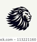 Majestic Black and White Lion Head Illustration 113221160
