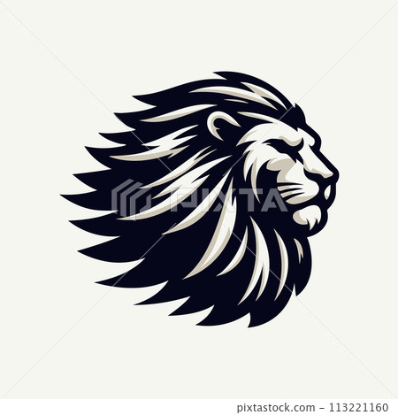 Majestic Black and White Lion Head Illustration Majestic Black and White Lion Head Illustration 113221160