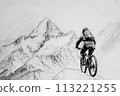 Cyclist riding the bike in the beautiful mountains down the rock. Extreme sport and biking concept 113221255