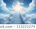 Stairs in sky. Concept of Christian Religion and Heaven 113221274