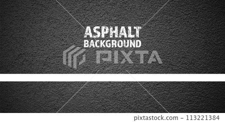 Asphalt road with white lane marking, concrete highway surface, texture. Street traffic line, road dividing strip. Pattern with grainy structure, grunge stone background. Vector illustration Asphalt road with white lane marking, concrete highway surface, texture. Street traffic line, road dividing strip. Pattern with grainy structure, grunge stone background. Vector illustration 113221384