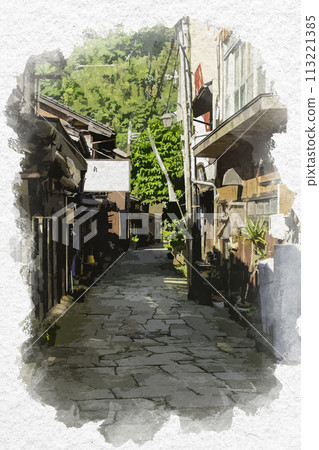 水彩畫風格三保關藍色鵝卵石街道島根縣松江市 113221385