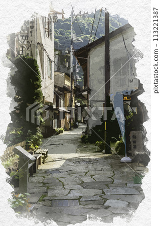 Watercolor style: Mihonoseki Blue stone pavement street, Matsue city, Shimane prefecture 113221387