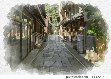 Watercolor style: Mihonoseki Blue stone pavement street, Matsue city, Shimane prefecture 113221392