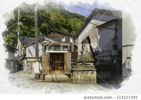 Watercolor style: Mihonoseki Blue stone pavement street, Matsue city, Shimane prefecture Watercolor style: Mihonoseki Blue stone pavement street, Matsue city, Shimane prefecture 113221395